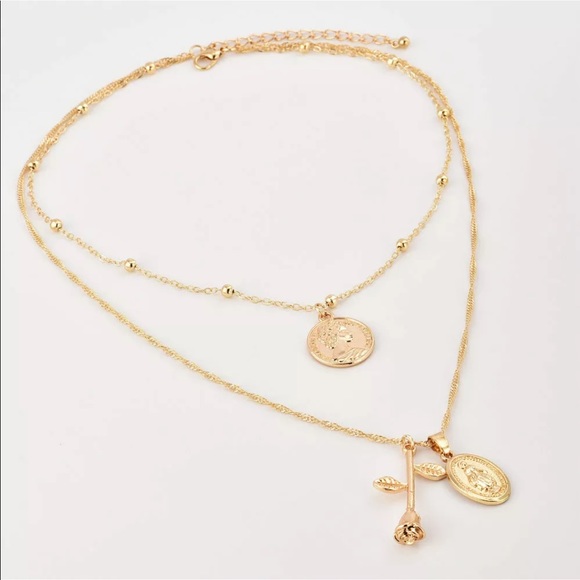 Double Layered Coin, Virgin Mary and  Rose Pendant - Picture 6 of 6